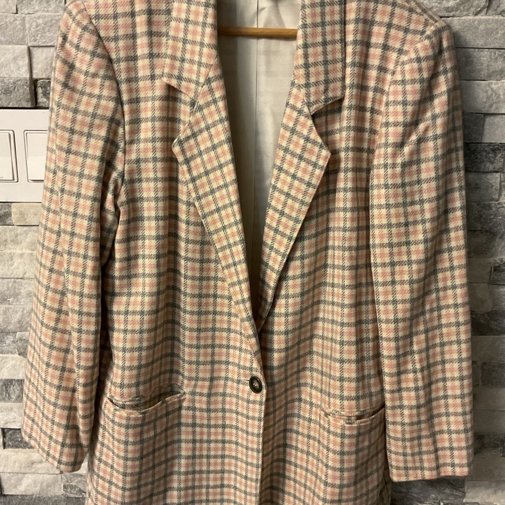 Sag Harbor Cream and Pink Plaid Blazer